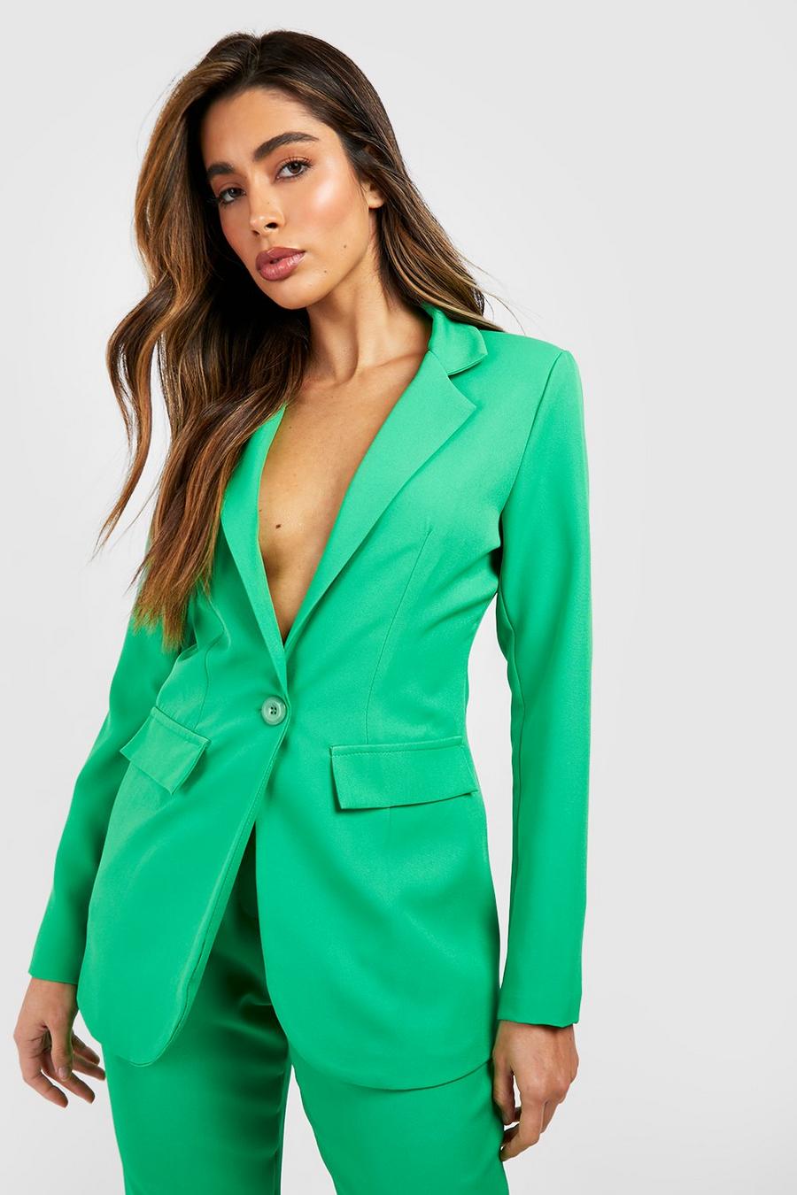 Apple green Longline Curved Hem Tailored Blazer